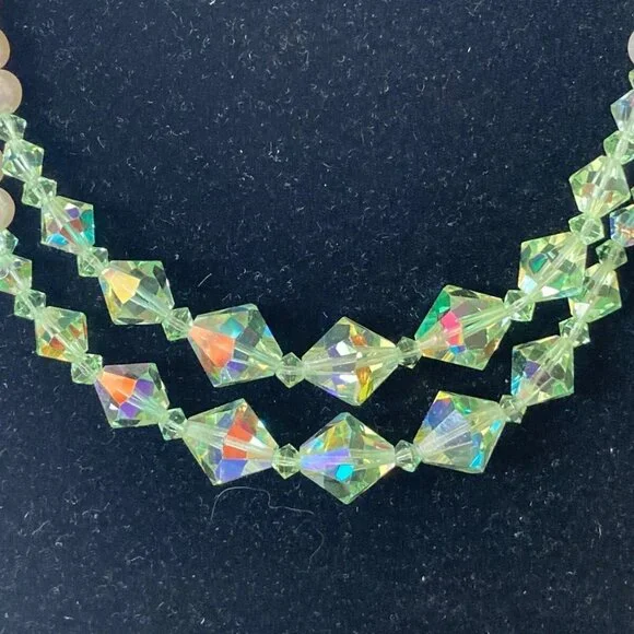 vintage two strand faceted AB glass beads choker necklace - Picture 2 of 6